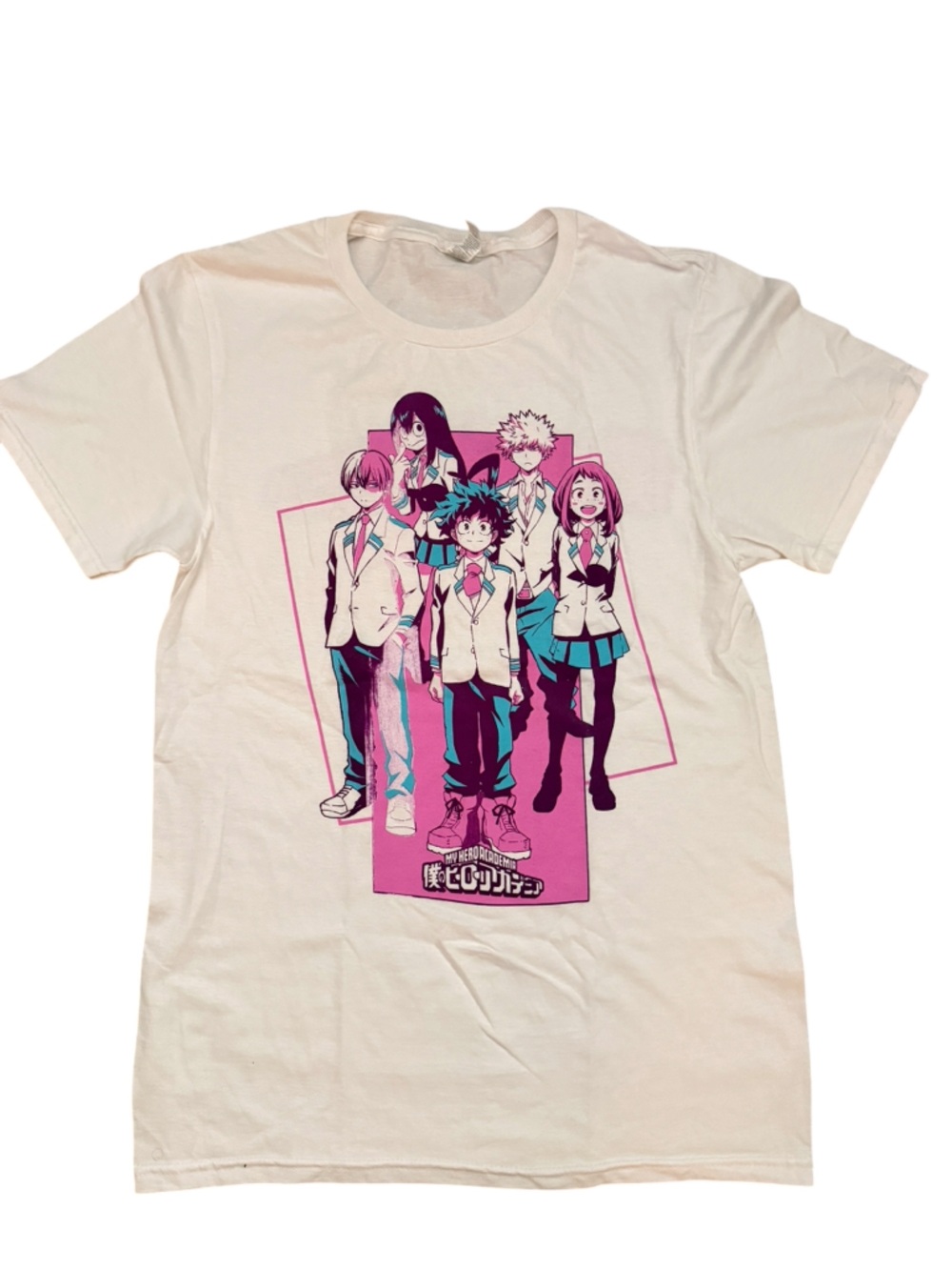 Kids Graphic Tee - white with Pink & Teal Print
